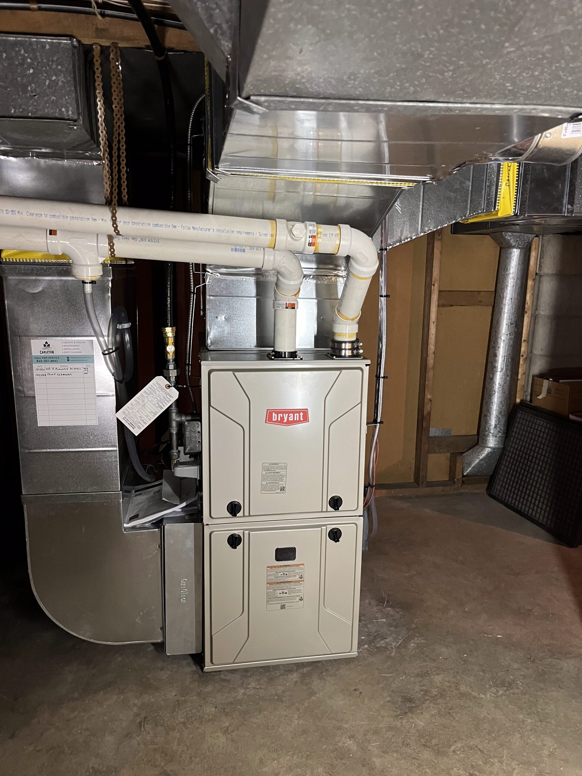 Bryant furnace installation by Carleton Clean Air in Ottawa