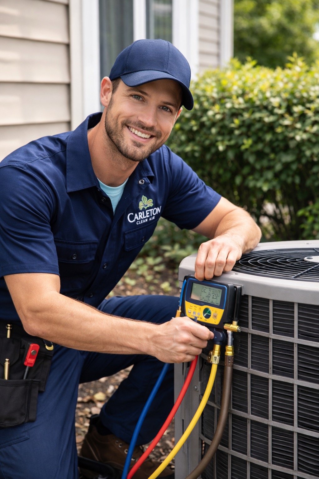 Carleton Clean Air technician servicing an air conditioner
